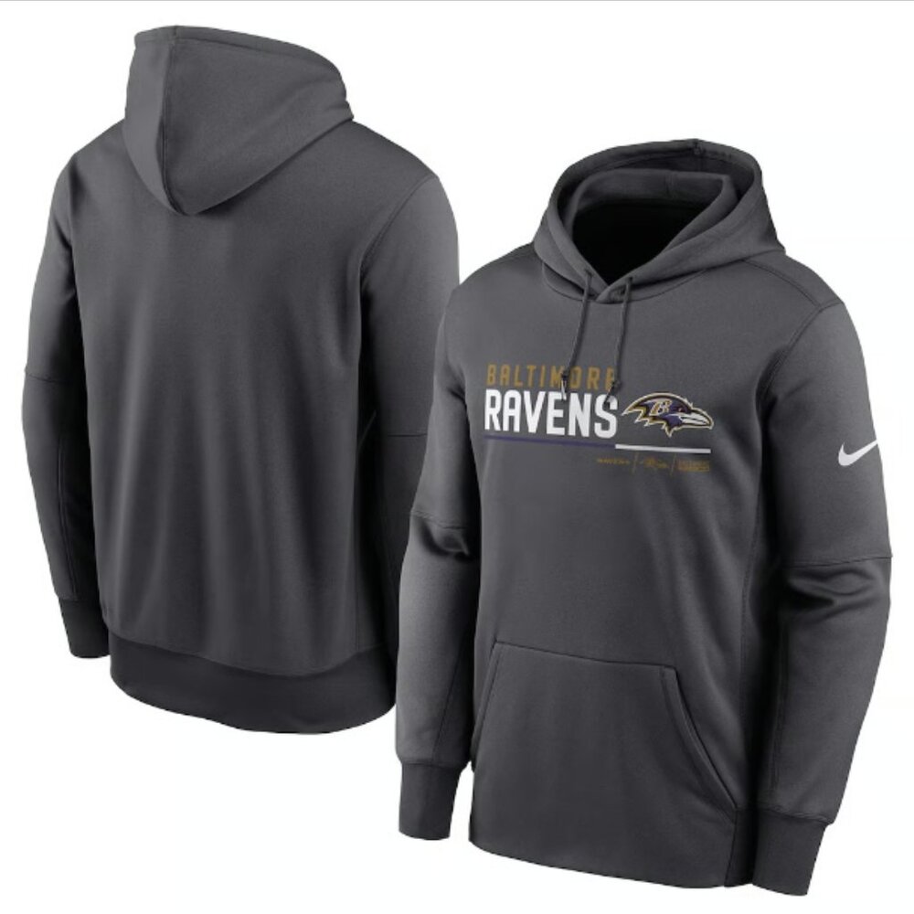 Men's Nike Anthracite Baltimore Ravens Prime Logo Name Split Pullover Hoodie, LG